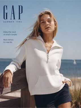GAP Timeless Off-White Half-Zip 100% Cotton Knit Pullover Size Large